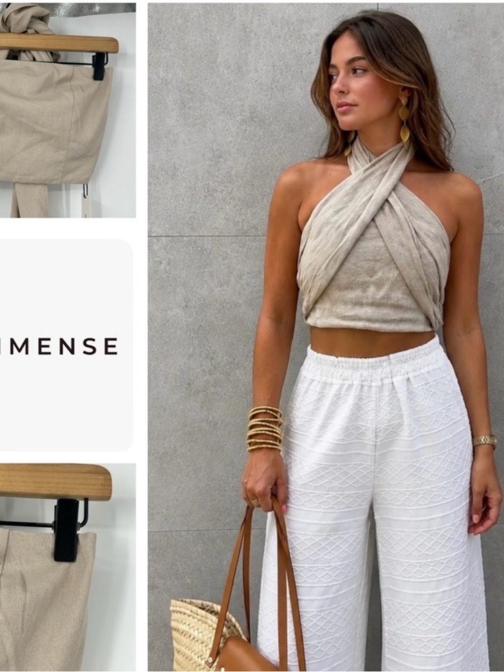Commense Beige Cross-Front Halter Top